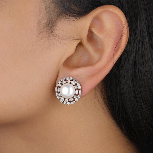 Pearl Diamond Halo Studs