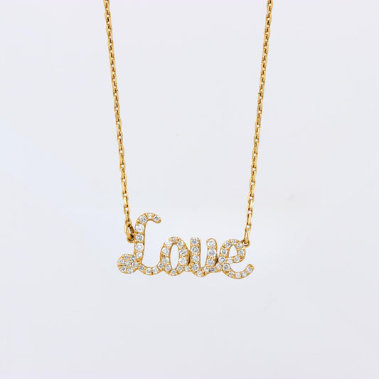 Love Natural Diamond Script Word Necklace