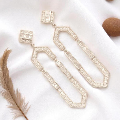 Hexagonal Dangle Diamond Earrings