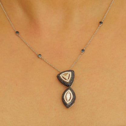 Fancy Diamonds Pendant Necklace with Blue Sapphires