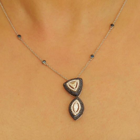 Fancy Diamonds Pendant Necklace with Blue Sapphires