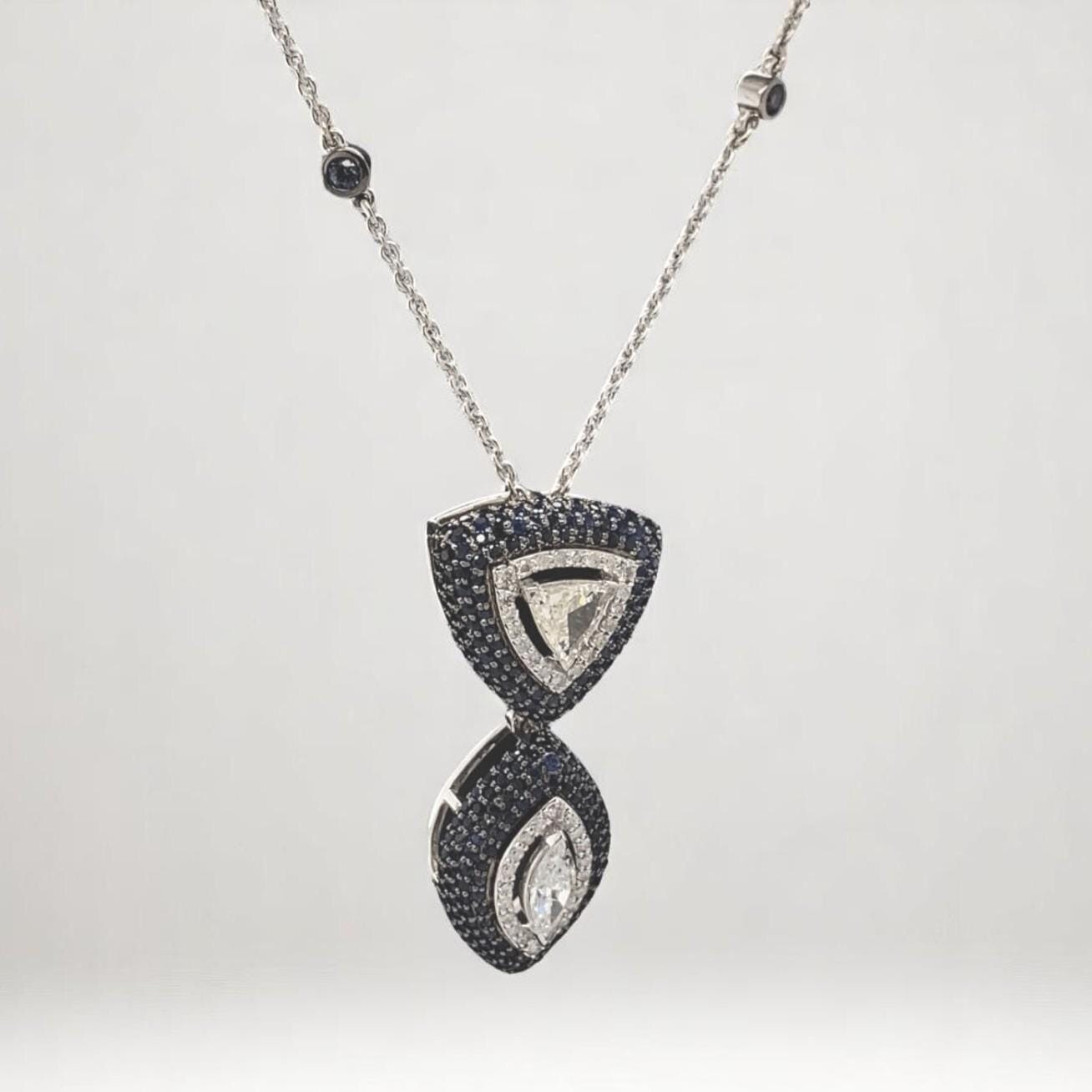 Fancy Diamonds Pendant Necklace with Blue Sapphires