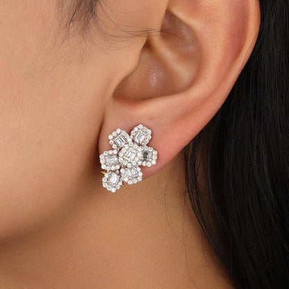 Flower Halo Diamond Huggie Earrings