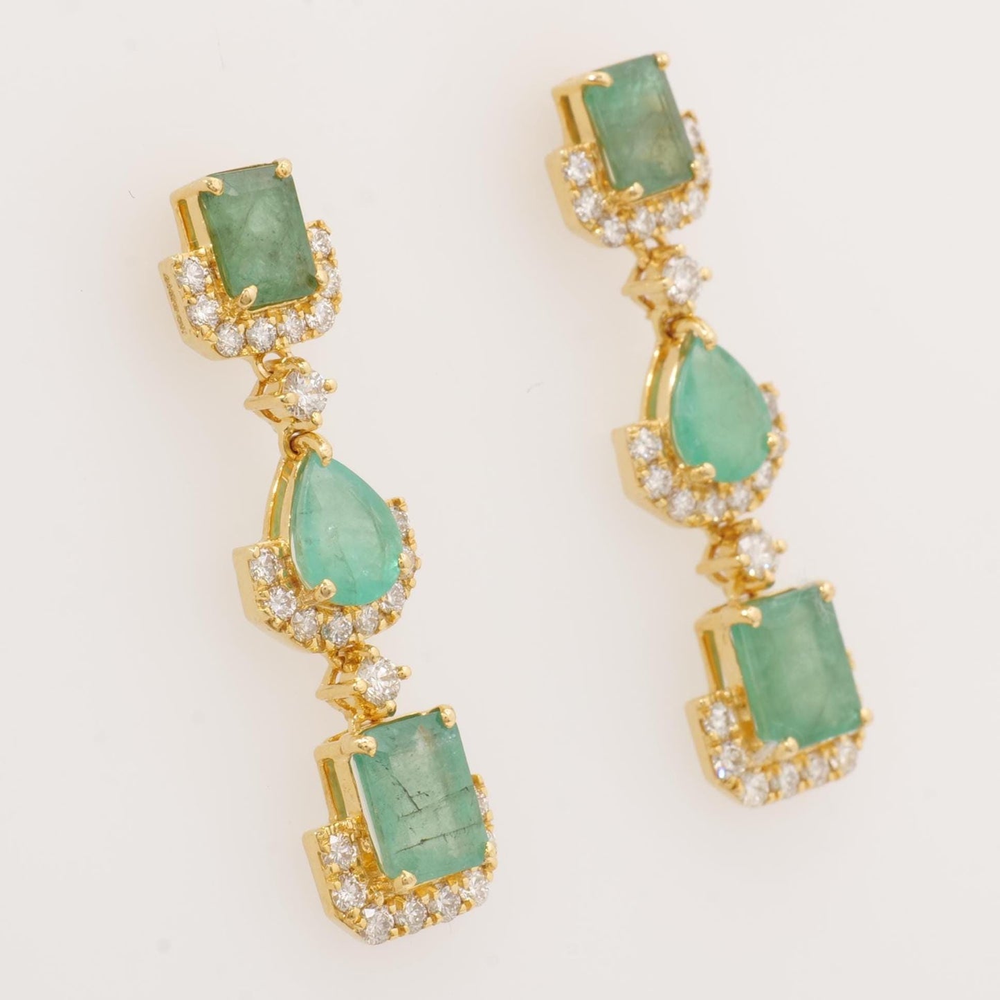 Emerald Dangle Drop Diamond Earrings