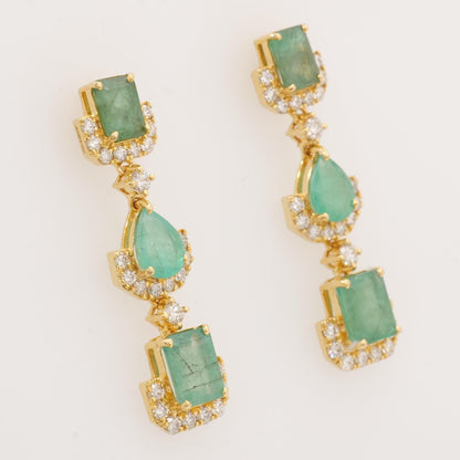 Emerald Dangle Drop Diamond Earrings
