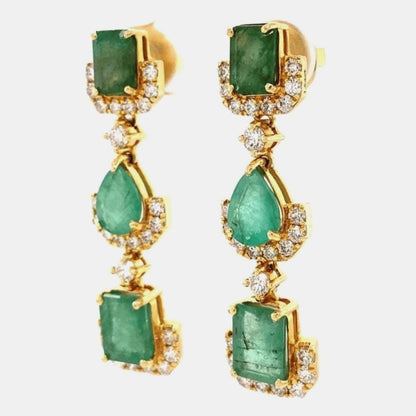 Emerald Dangle Drop Diamond Earrings