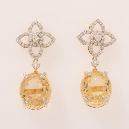 Flower Diamond Citrine Drop Earrings