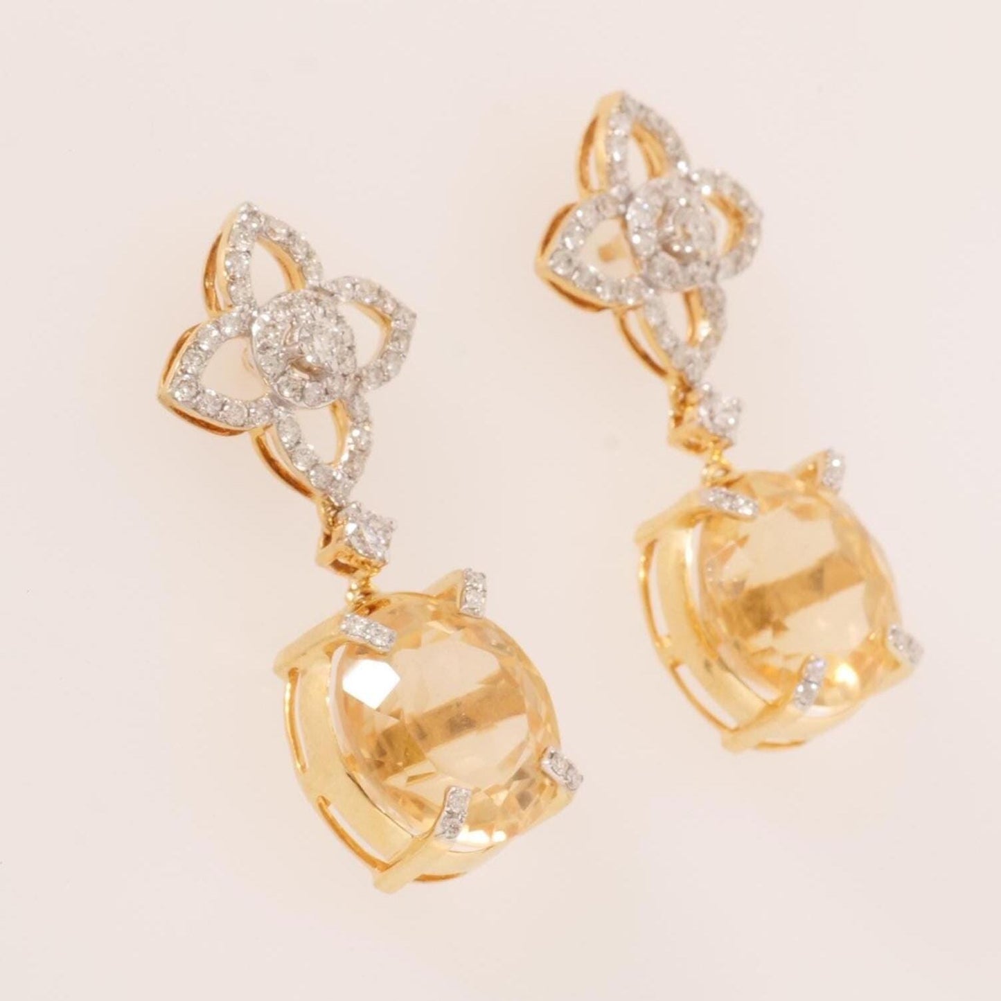 Flower Diamond Citrine Drop Earrings