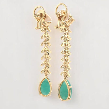 Tear Drop Emerald Diamond Dangle Earrings
