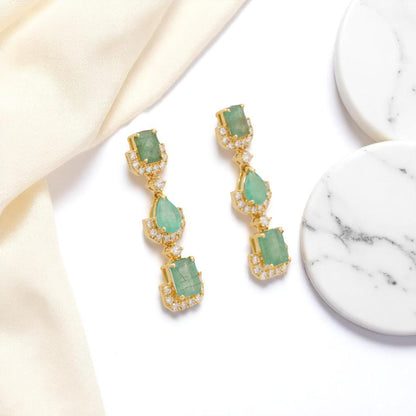 Emerald Dangle Drop Diamond Earrings
