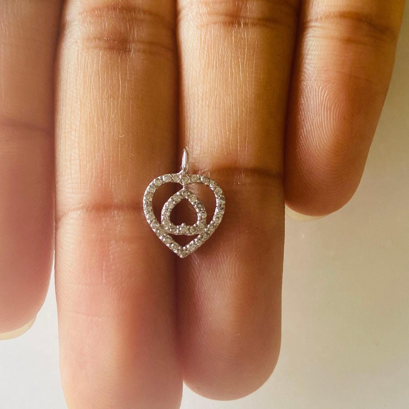 Double Heart Diamond Charm Pendant