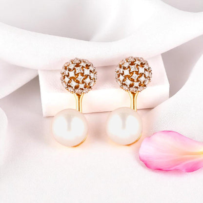 Pearl Diamond Drop Stud Earrings