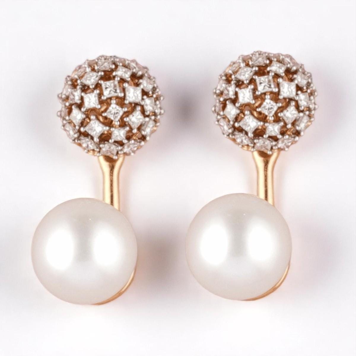 Pearl Diamond Drop Stud Earrings