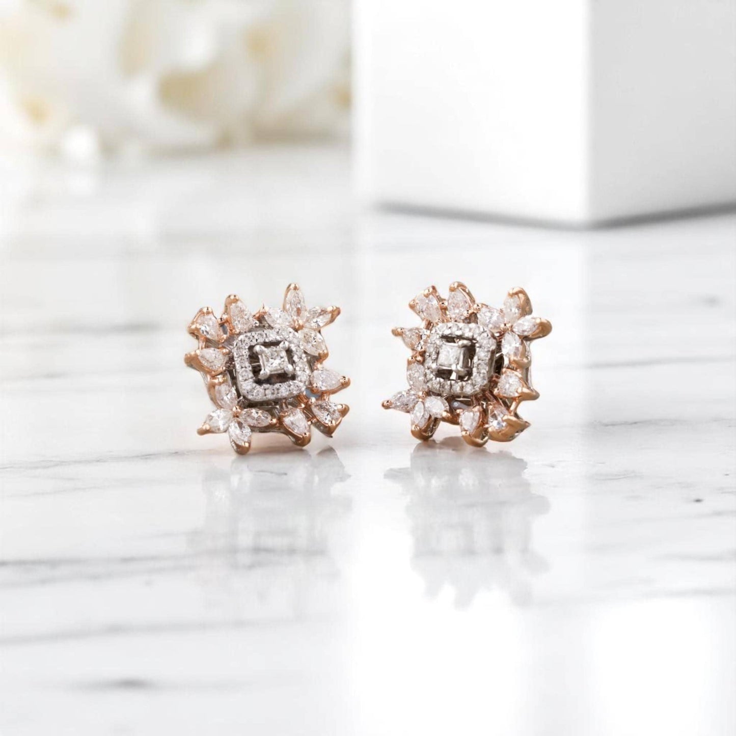 Leaflet Floral Diamond Stud Earrings