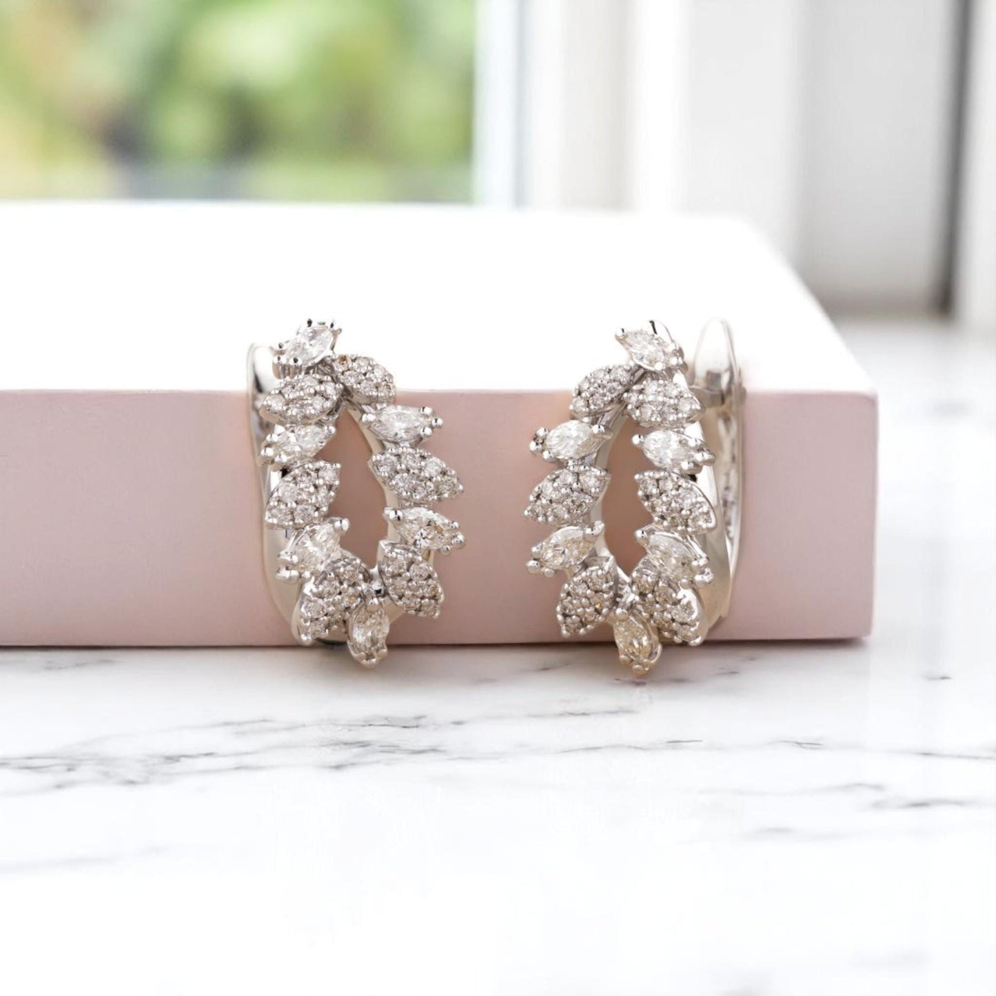 Leaves Diamond Huggie Earrings