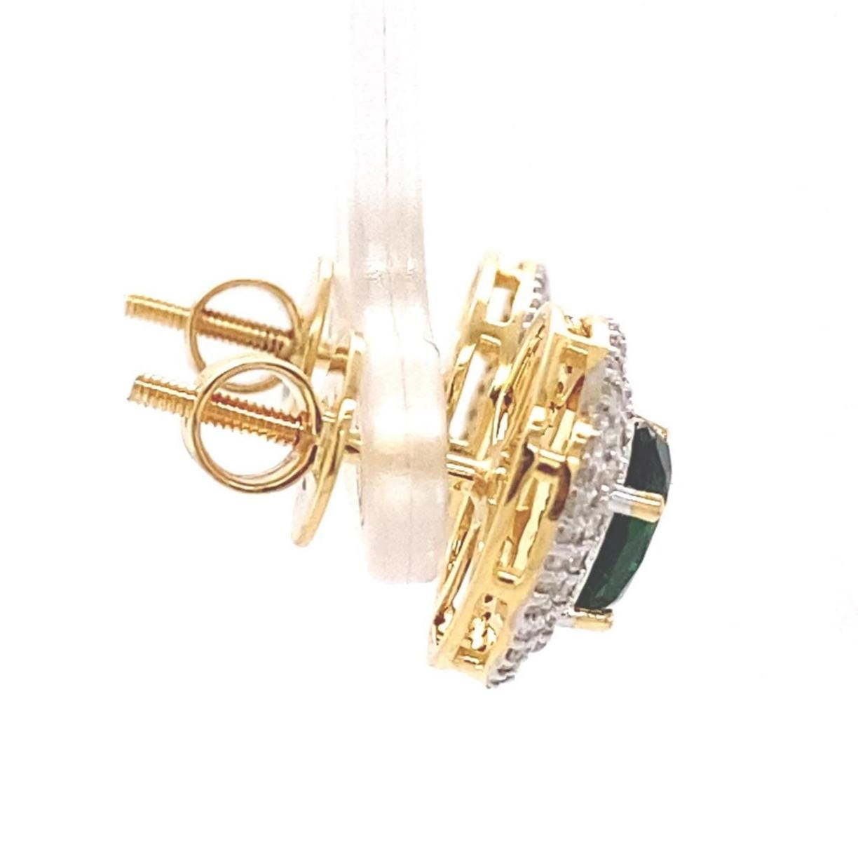 Oval Emerald Halo Diamond Stud Earrings