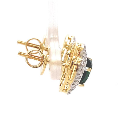 Oval Emerald Halo Diamond Stud Earrings