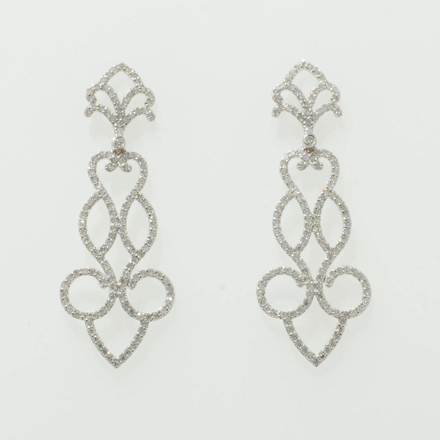 Scrollwork Chandelier Dangle Diamond Earrings