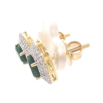Oval Emerald Halo Diamond Stud Earrings