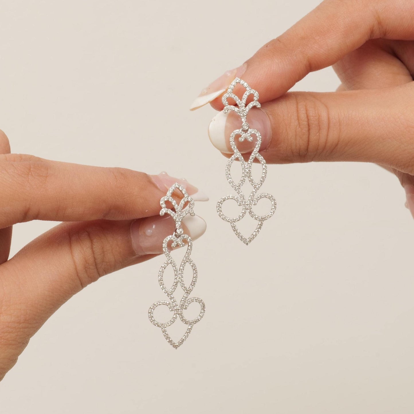 Scrollwork Chandelier Dangle Diamond Earrings
