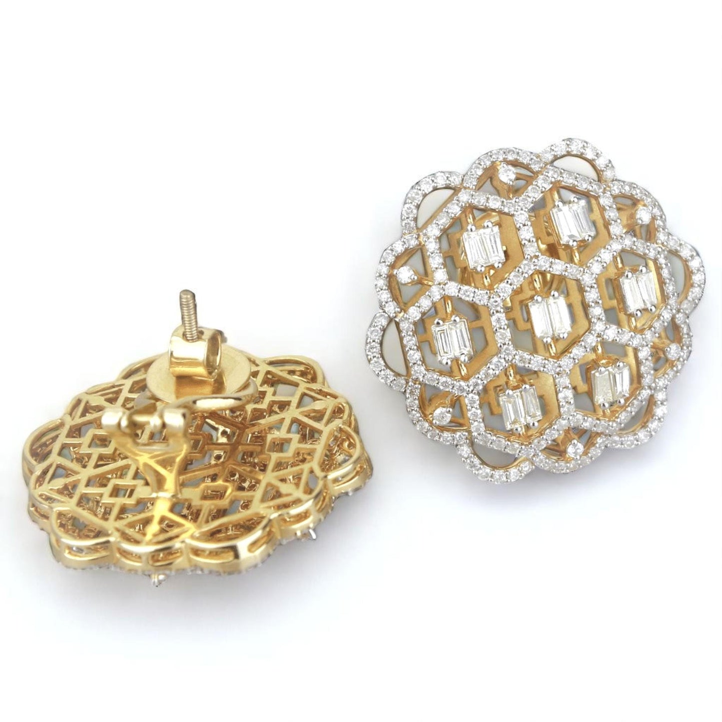 Floral Lattice Diamond Stud Earrings
