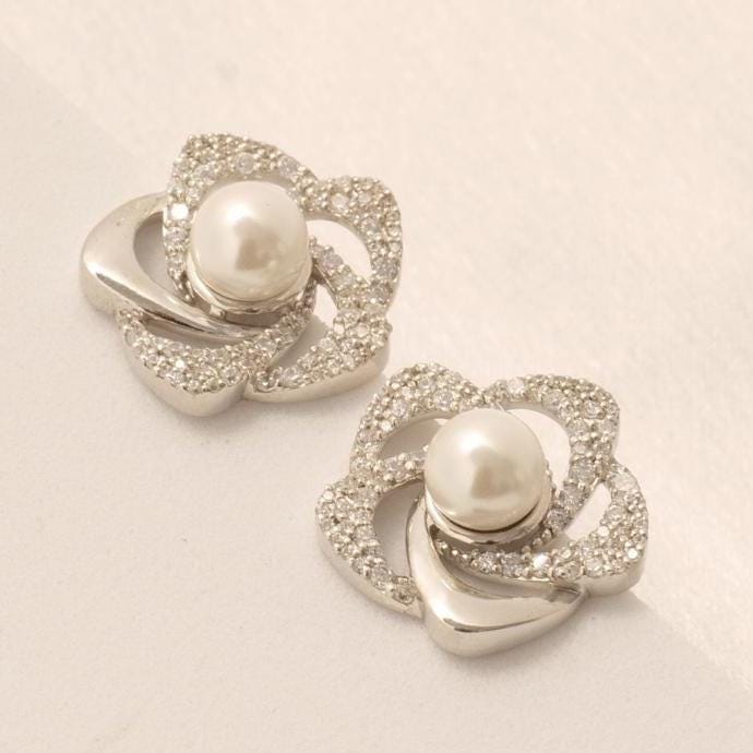 Floral Pearl Diamond Earrings