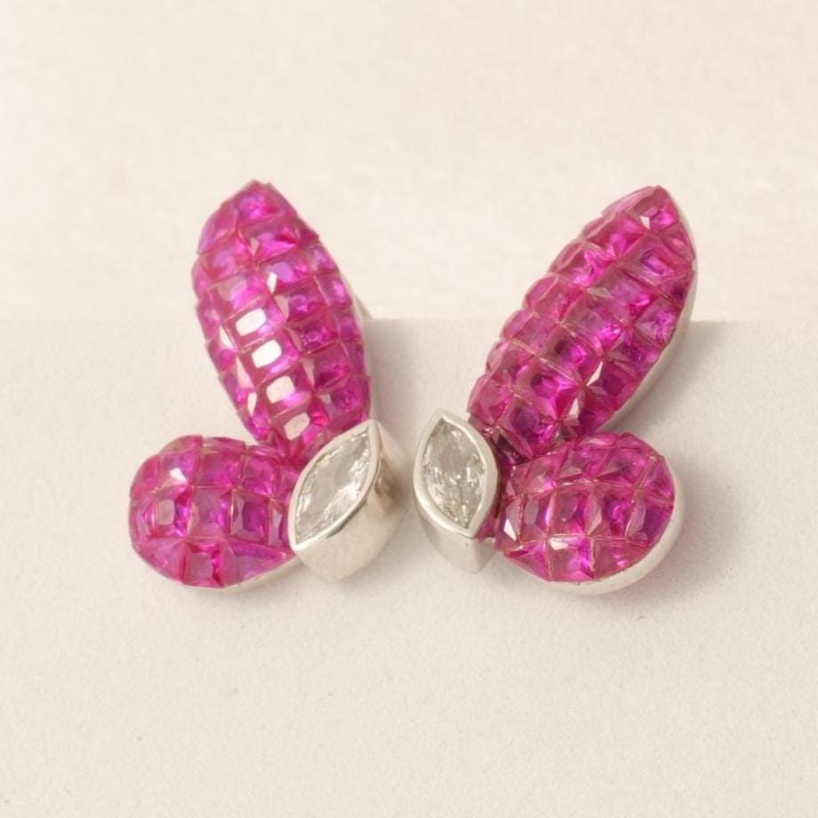 Butterfly Pink Sapphire Diamond Stud Earrings