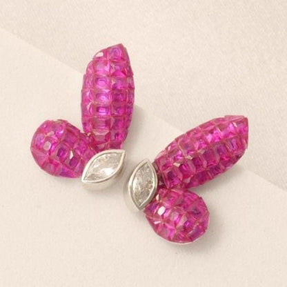 Butterfly Pink Sapphire Diamond Stud Earrings