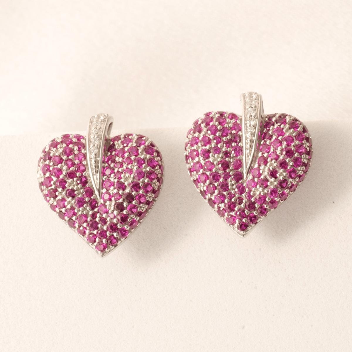 Heart Pink Sapphire Diamond Stud Earrings