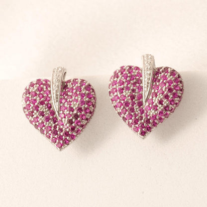 Heart Pink Sapphire Diamond Stud Earrings