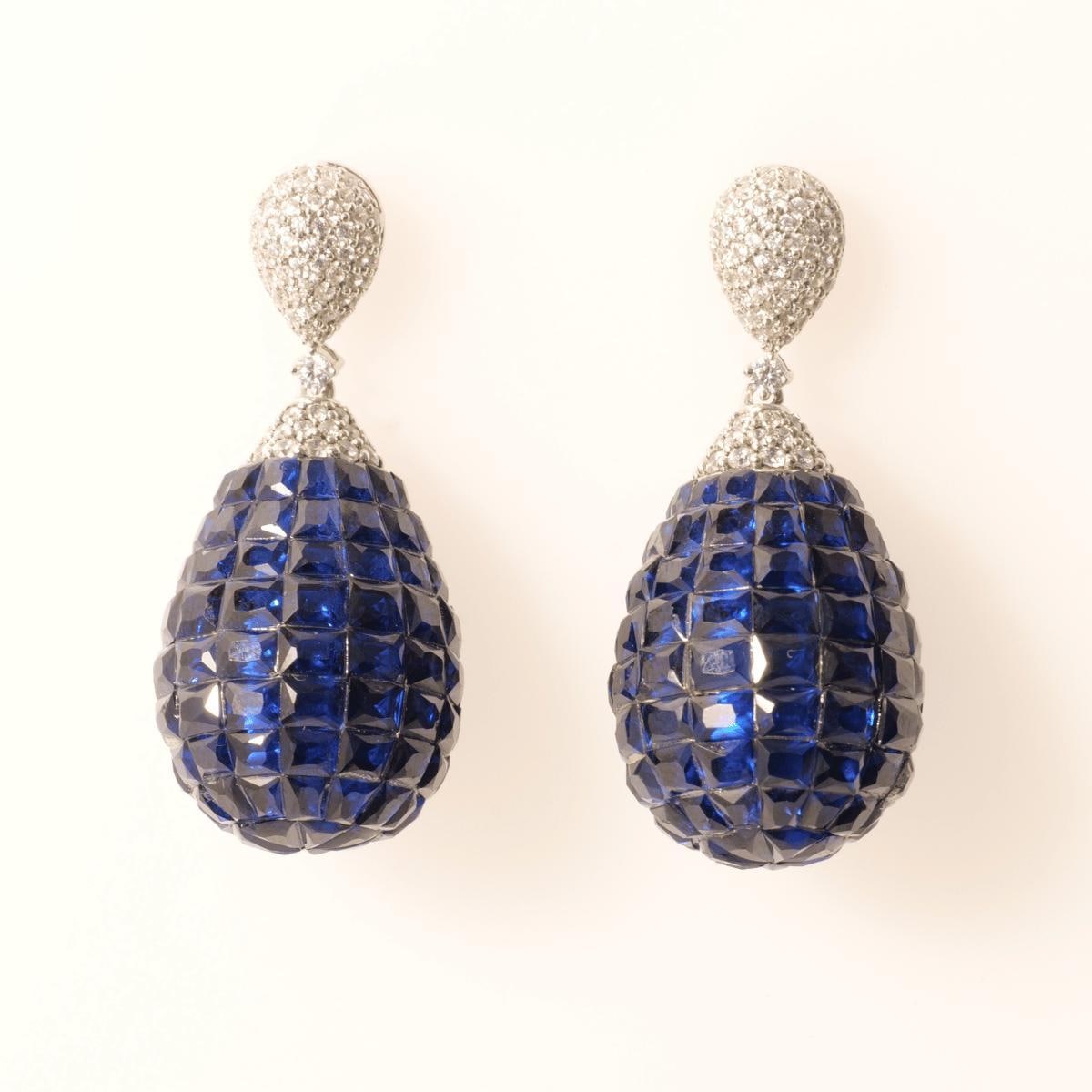 Blue Sapphire Diamond Drop Earrings