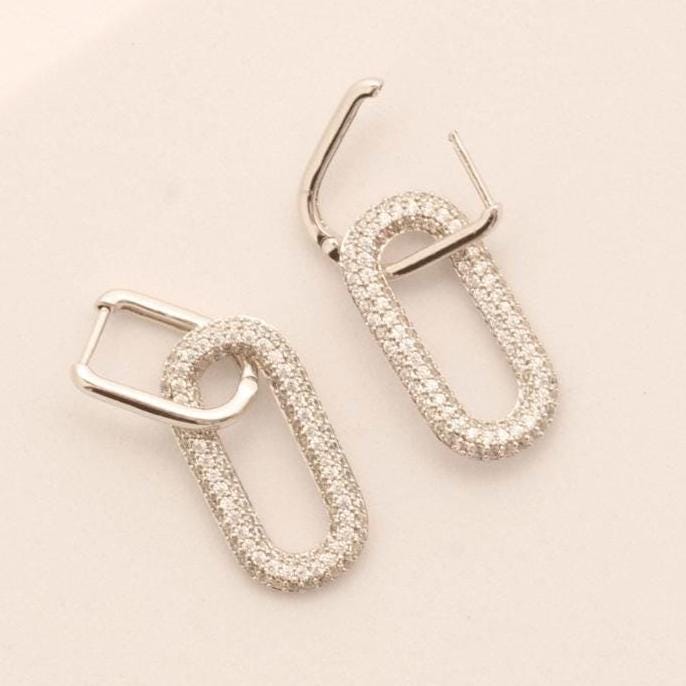 Paperclip Link Diamond Hoop Earrings