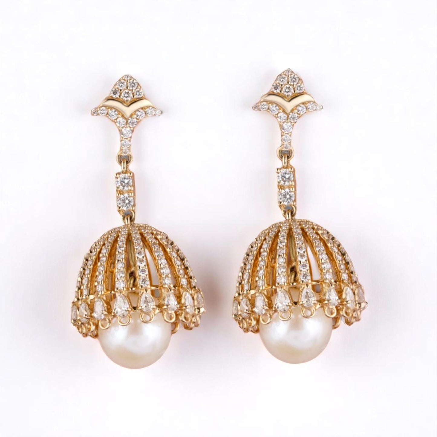 Pearl Drop Diamond Dangle Earrings