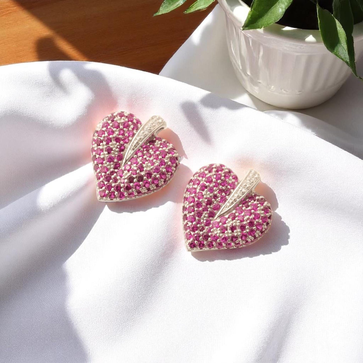 Heart Pink Sapphire Diamond Stud Earrings