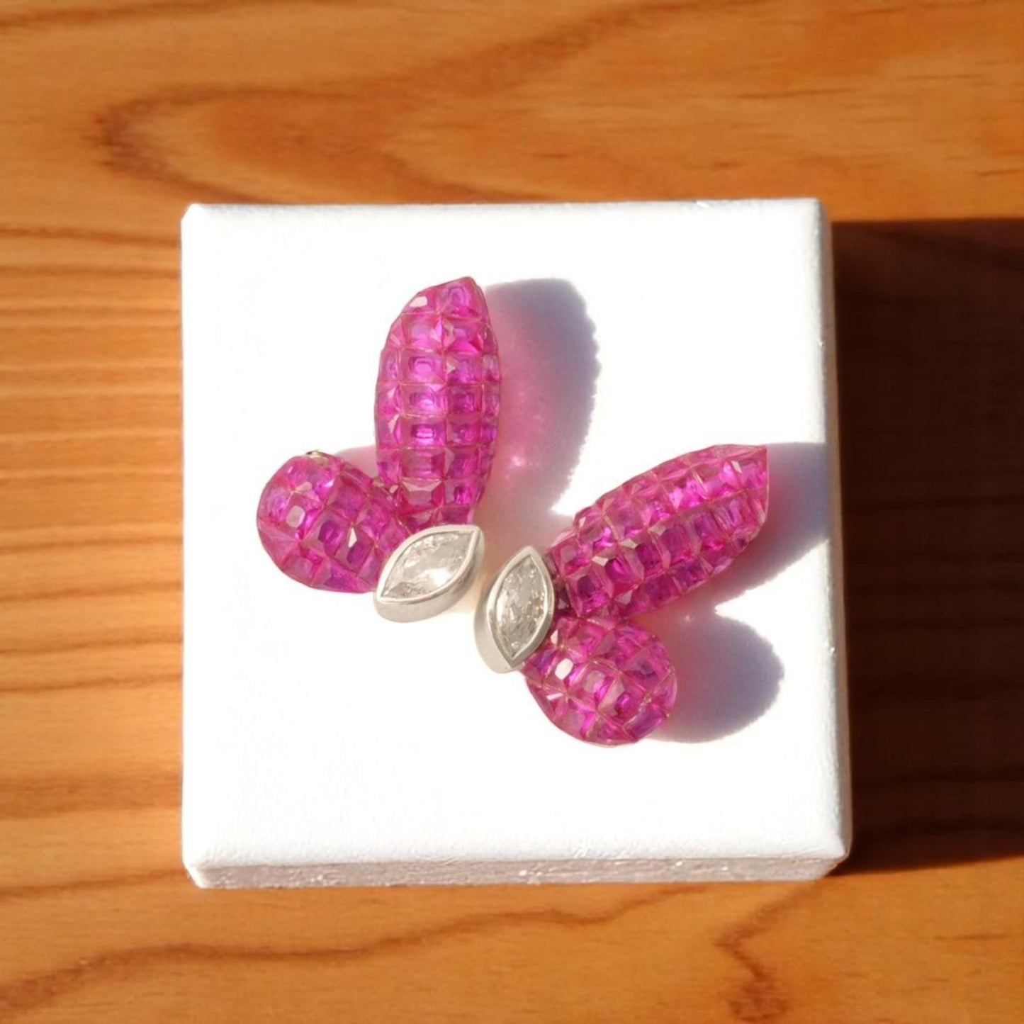 Butterfly Pink Sapphire Diamond Stud Earrings