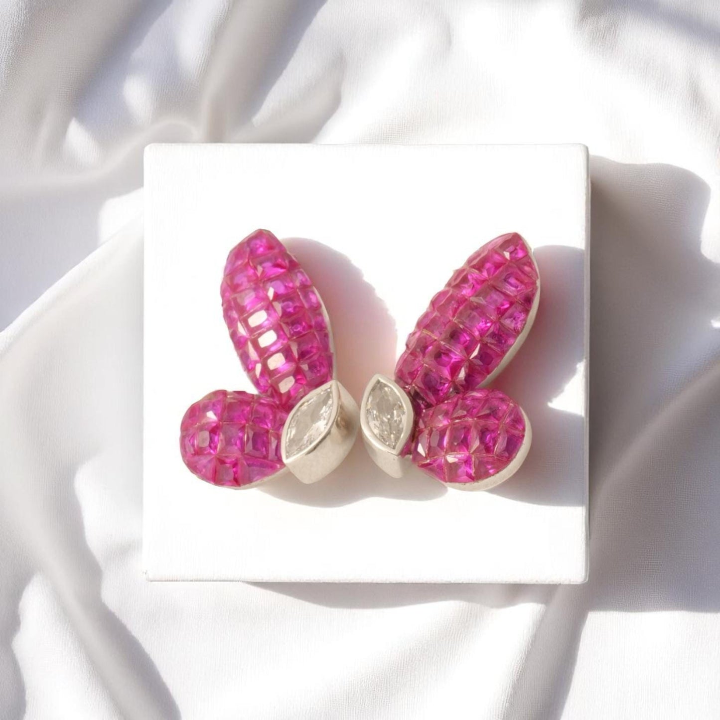 Butterfly Pink Sapphire Diamond Stud Earrings