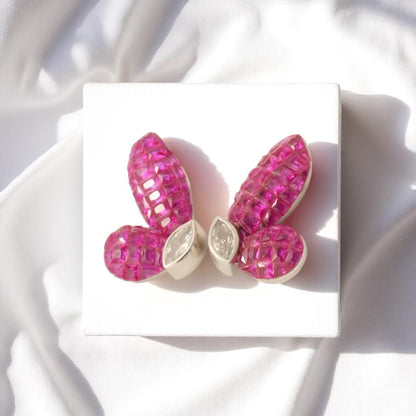 Butterfly Pink Sapphire Diamond Stud Earrings