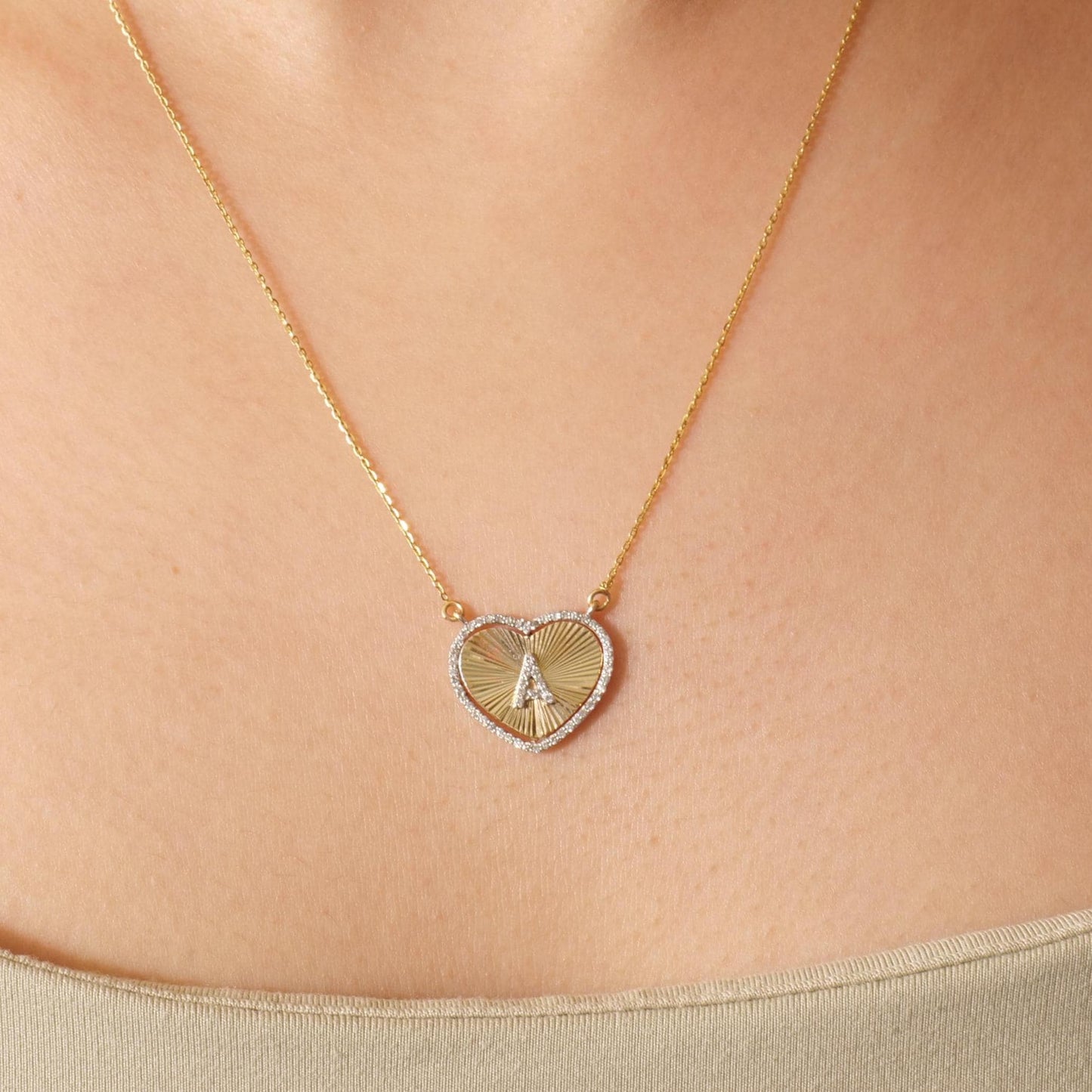 Heart Initial Medallion Diamond Necklace