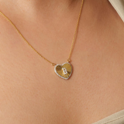 Heart Initial Medallion Diamond Necklace