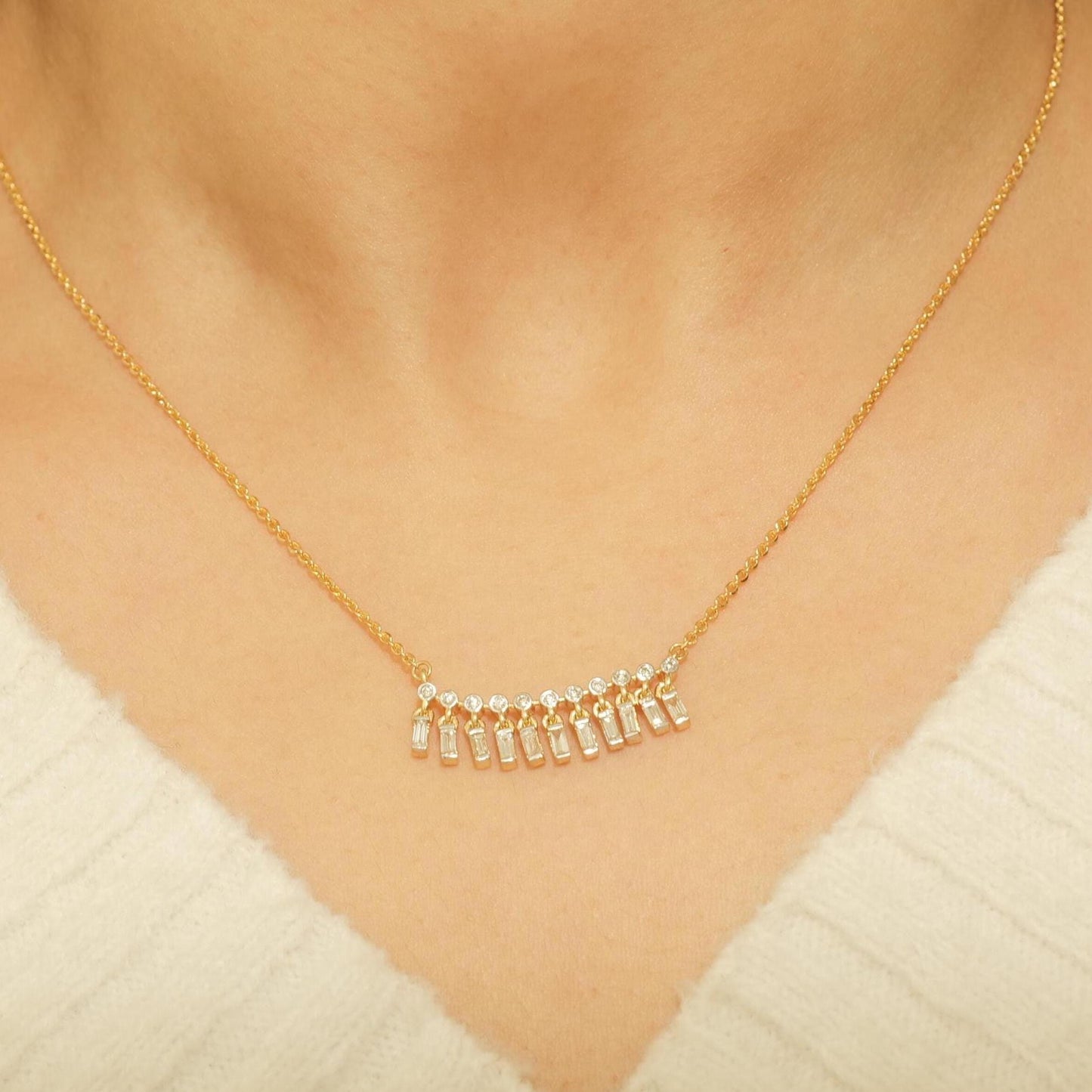 Baguette Drop Bar Diamond Necklace