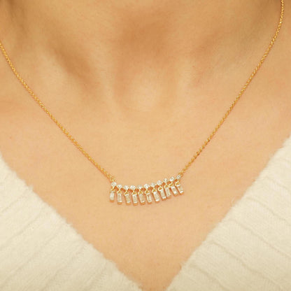 Baguette Drop Bar Diamond Necklace