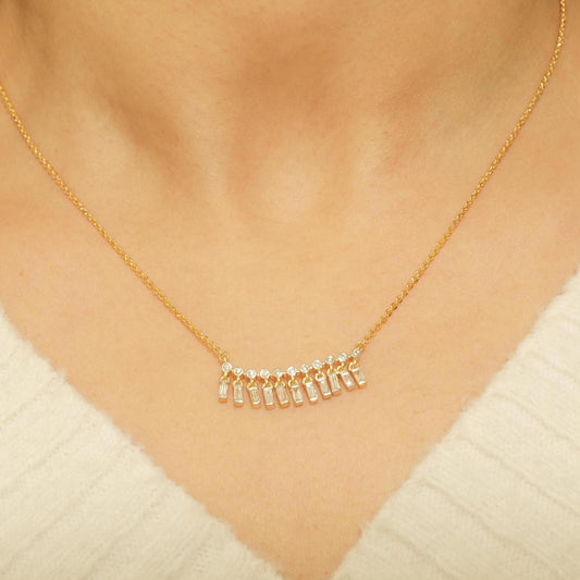 Baguette Drop Bar Diamond Necklace
