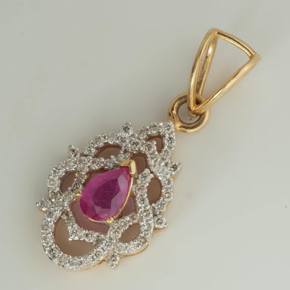 Filigree Ruby Natural Diamond Pendant
