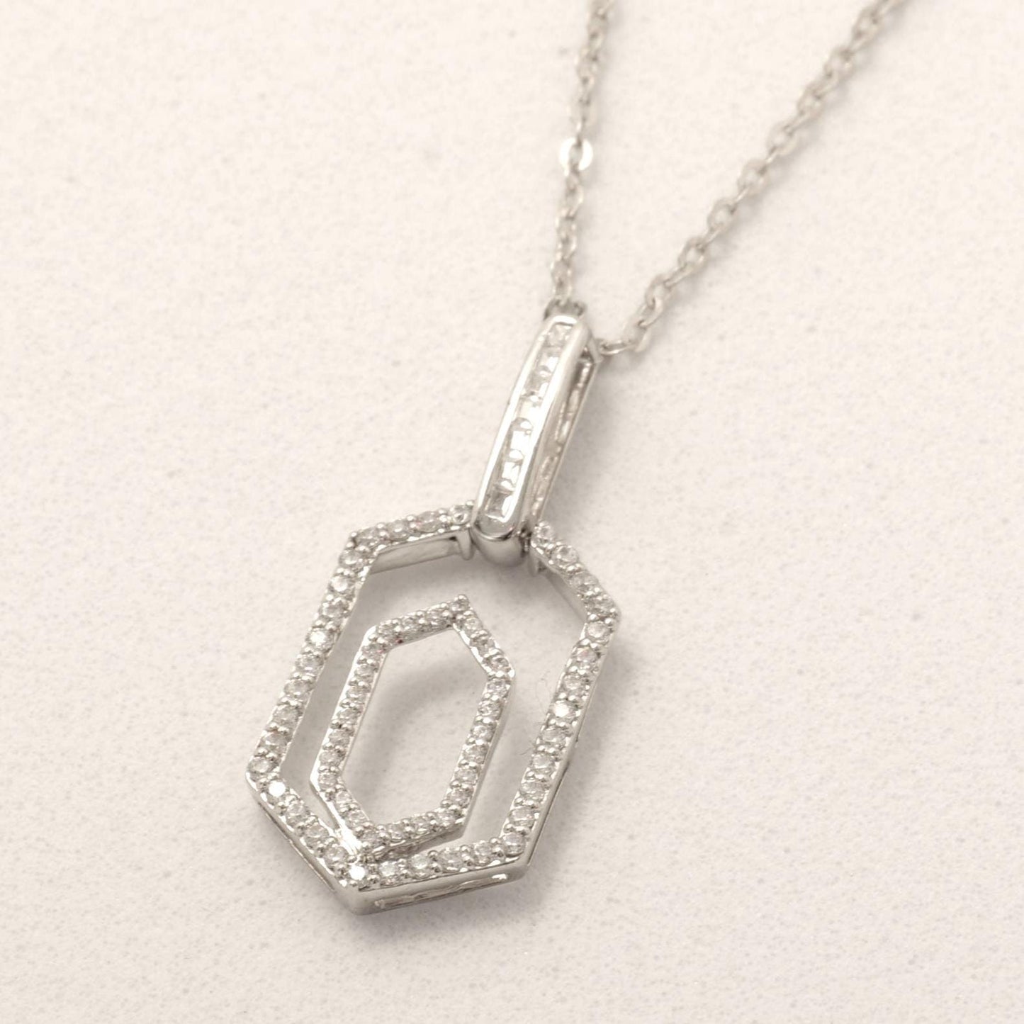 Hexagonal Diamond Pendant Necklace