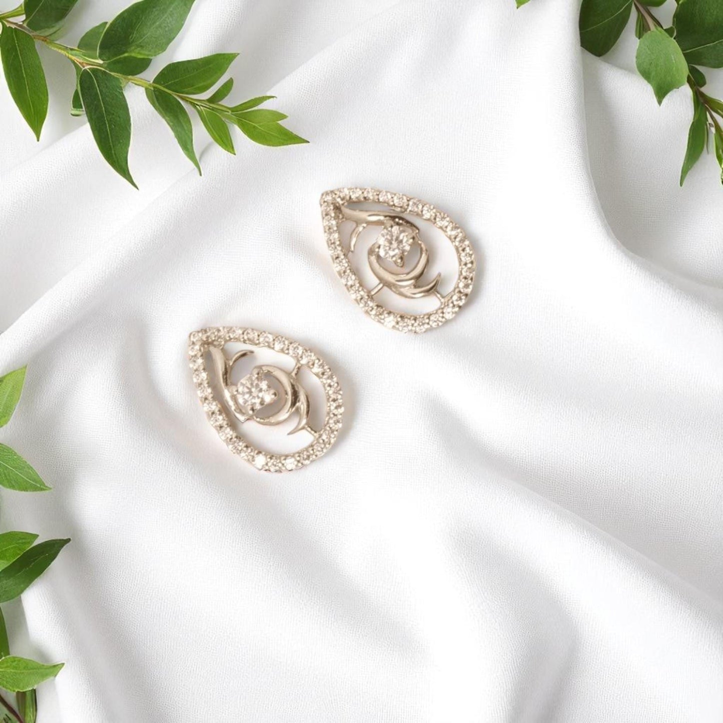 Teardrop Rose Diamond Stud Earrings