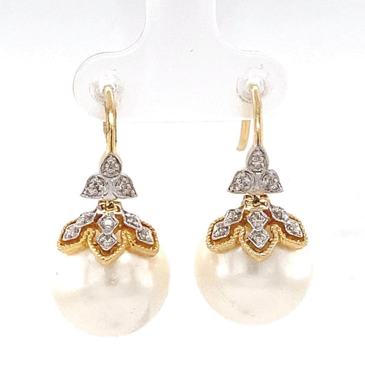 Floral Pearl Drop Diamond Earrings