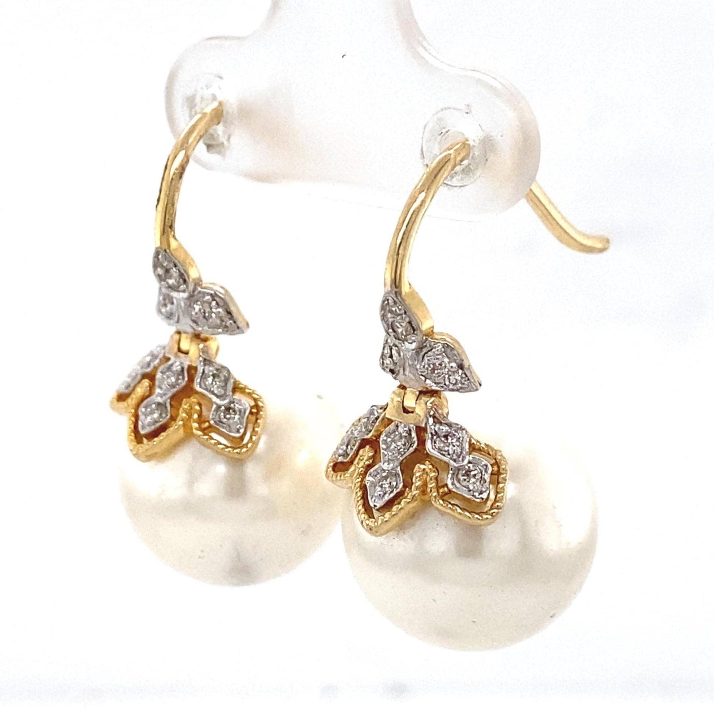 Floral Pearl Drop Diamond Earrings