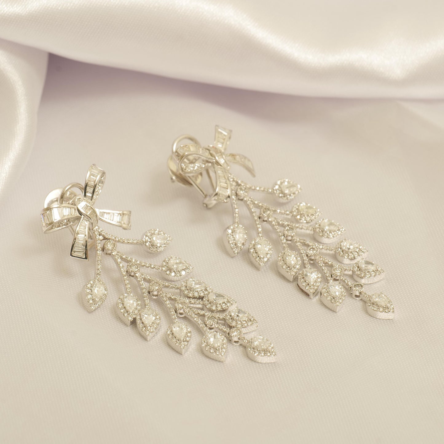 Bow Leaf Diamond Dangle Earrings
