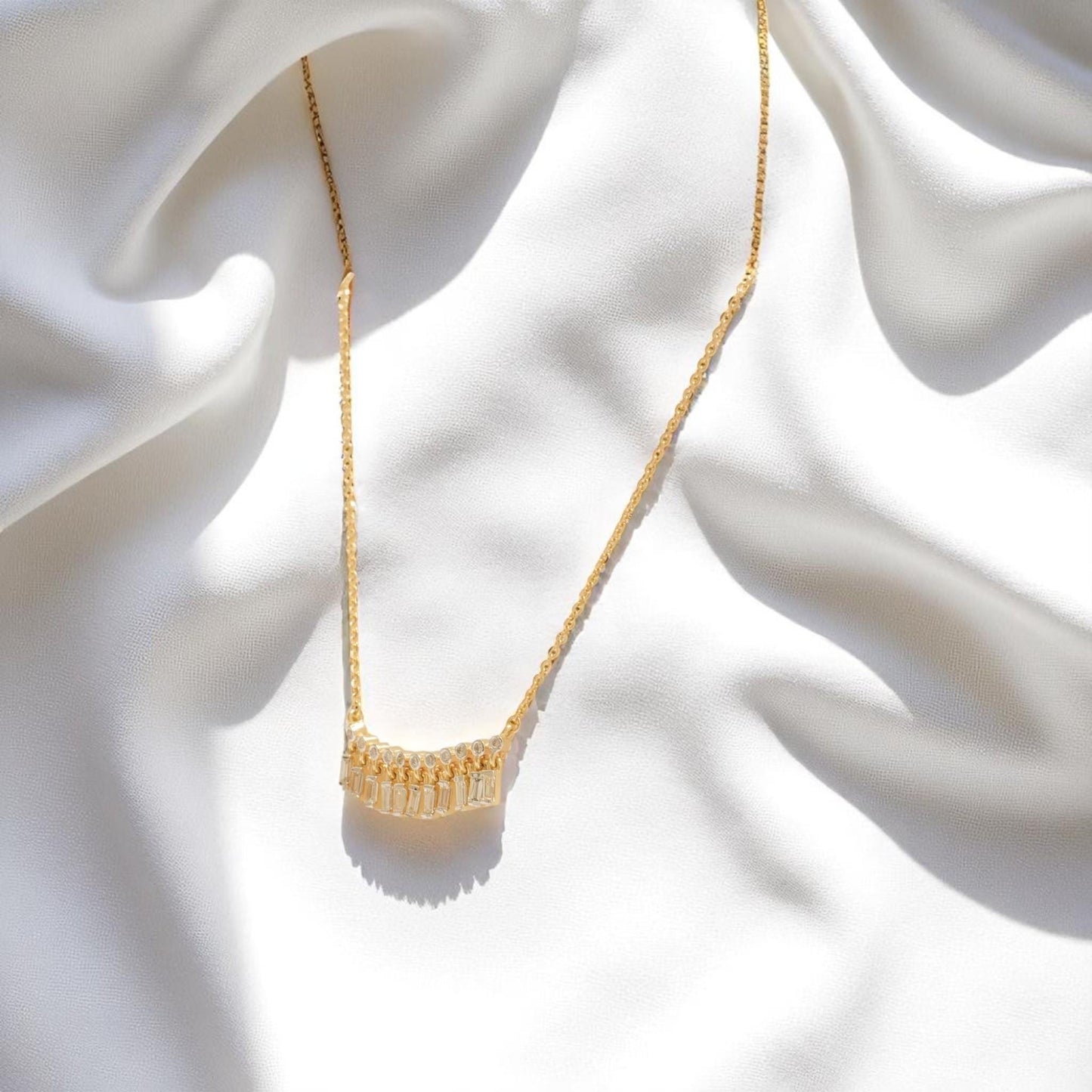Baguette Drop Bar Diamond Necklace