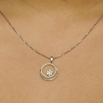 Double Circle Diamond Pendant Necklace